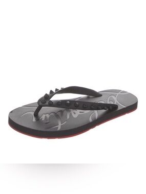Christian Louboutin Black Studded Flip Flop with Red Sole